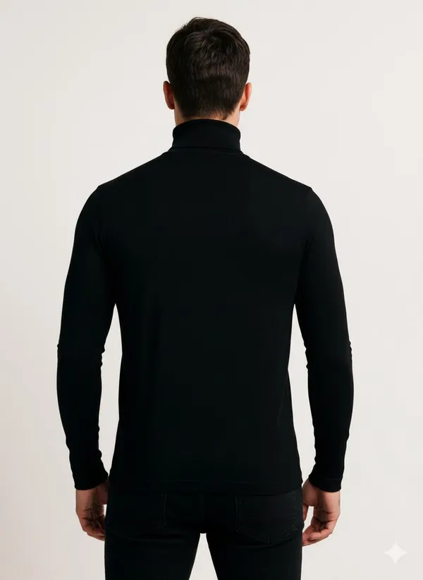 Black_Wool_Blend_Solid_High_Neck_Casual_Sweater_For_Men