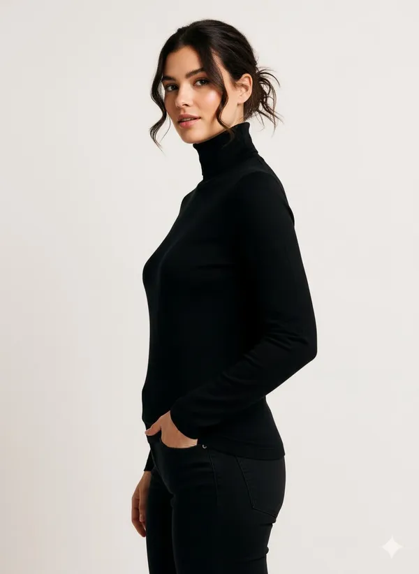 Black_Wool_Blend_Solid_High_Neck_Casual_Sweater_For_Women