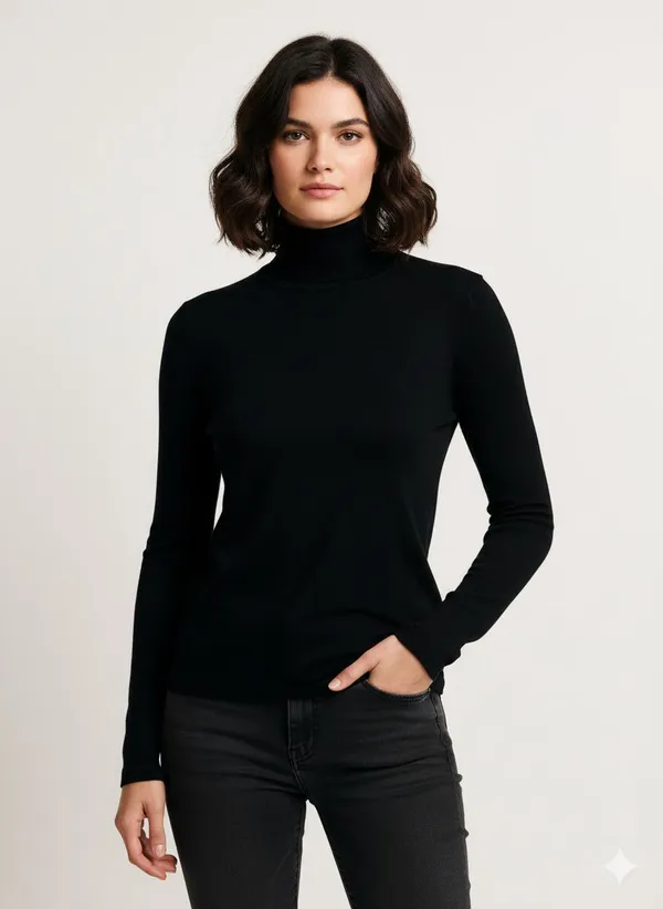 Black_Wool_Blend_Solid_High_Neck_Casual_Sweater_For_Women