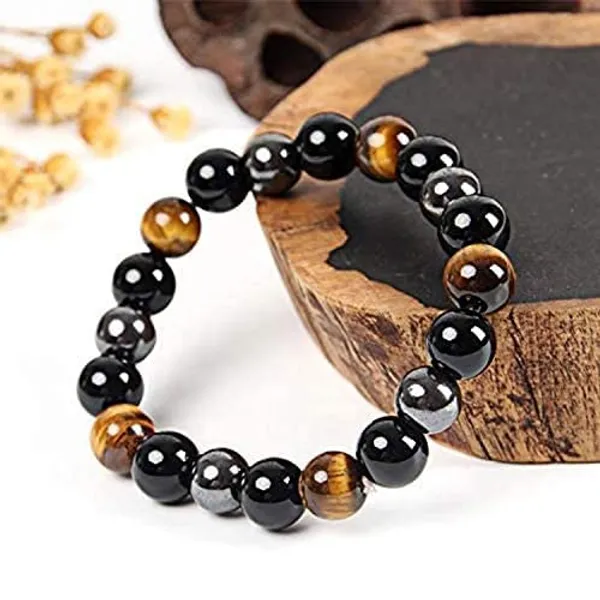 Triple_eye_protection_black_obsidian_Hematite_Tiger_Eye_Combo_Bracelet_For_Unisex