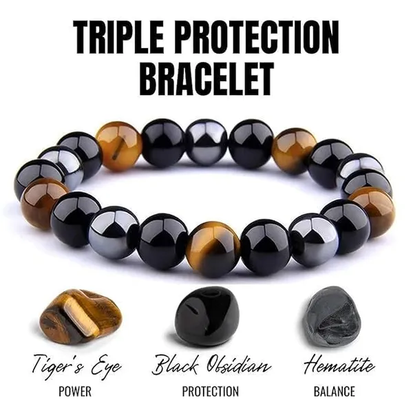Triple_eye_protection_black_obsidian_Hematite_Tiger_Eye_Combo_Bracelet_For_Unisex