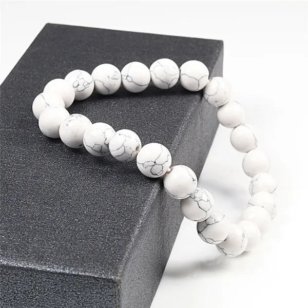 White_Natural_Howlite_Stone_Round_Bead_Bracelet_For_Unisex