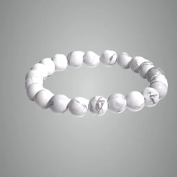 White_Natural_Howlite_Stone_Round_Bead_Bracelet_For_Unisex