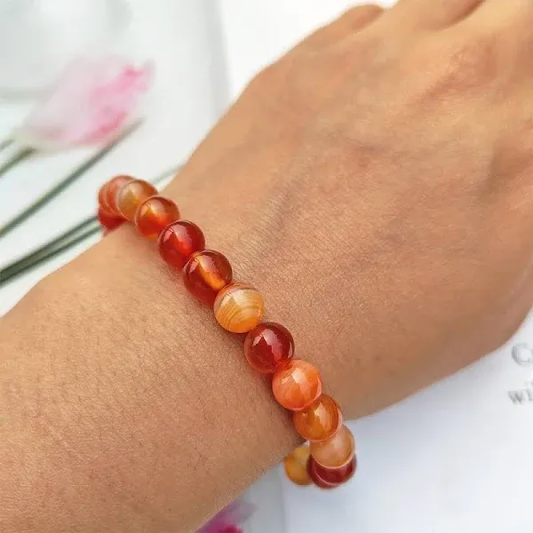 Orange_Natural_Carnelian_Stone_Bead_Bracelet_For_Unisex