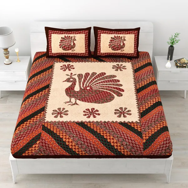 JAMG_Soft_Cotton_Bedsheet_with_Pillow_Covers_for_Double_Size_Bed_|_Printed_Comfortable_Bedding_Set_|_Smooth_Breathable_Fabric_|_Elegant_Home_Furnishing__BADMERI_MOR_Multi-Color_45