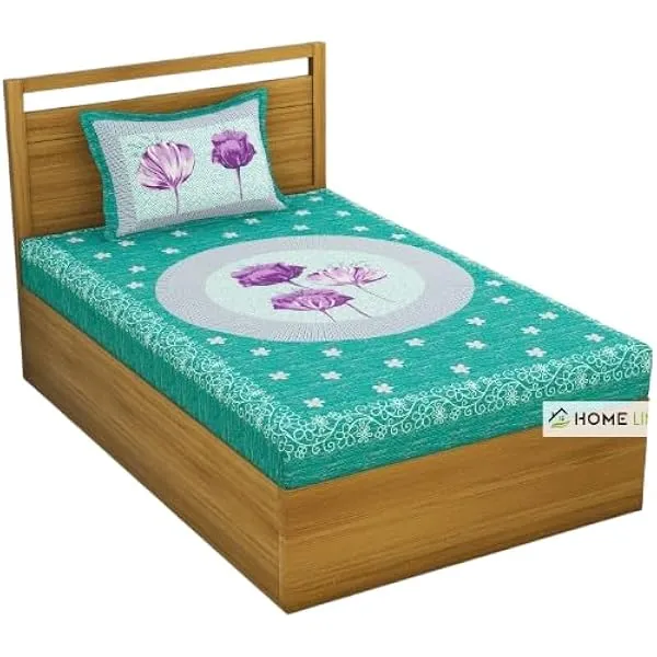 Green_Soft_Cotton_Printed_Bedsheet_With_Pillow_Covers_For_Single_Size_Bed_(90_X_63_X_15_Inch)