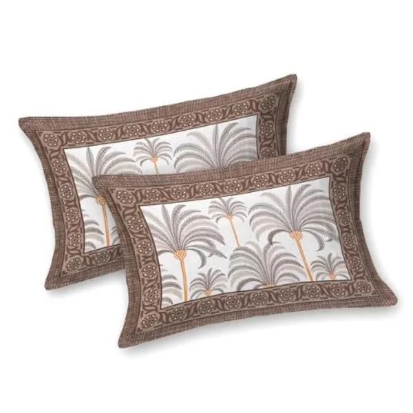 Elegant_Brown_Palm_Tree_Print_Cotton_Bedsheet_Set_with_Pillow_Covers