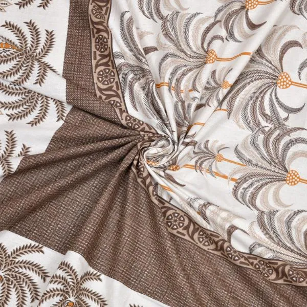 Elegant_Brown_Palm_Tree_Print_Cotton_Bedsheet_Set_with_Pillow_Covers