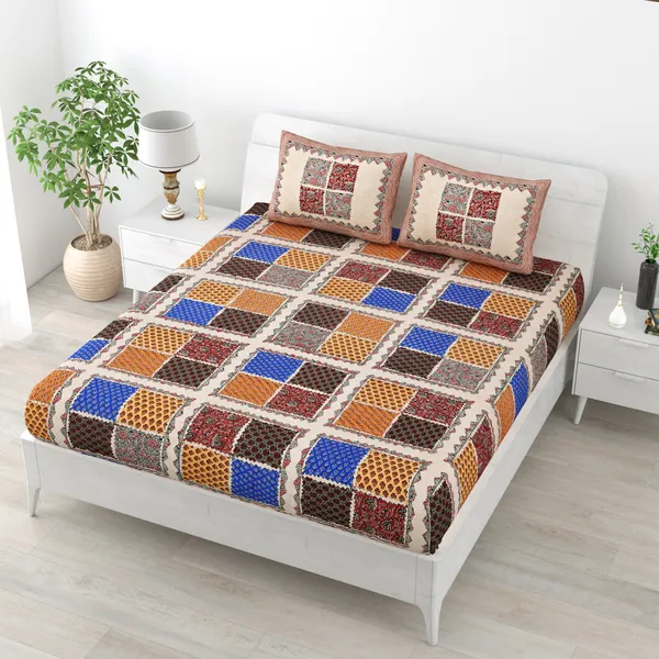 JAMG_Soft_Cotton_Bedsheet_with_Pillow_Covers_for_Double_Size_Bed_|_Printed_Comfortable_Bedding_Set_|_Smooth_Breathable_Fabric_|_Elegant_Home_Furnishing__AZRAK_CHOKDA_Multi-Color_45