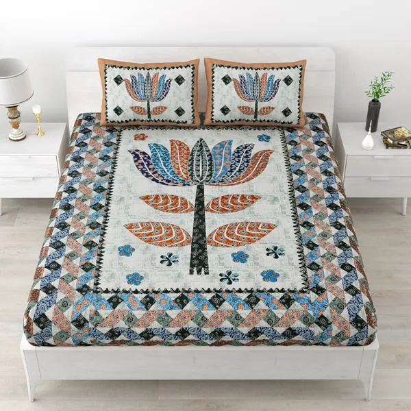 JAMG_Soft_Cotton_Bedsheet_with_Pillow_Covers_for_Double_Size_Bed_|_Printed_Comfortable_Bedding_Set_|_Smooth_Breathable_Fabric_|_Elegant_Home_Furnishing__BADMERI_KAMAL_Multi-Color_45