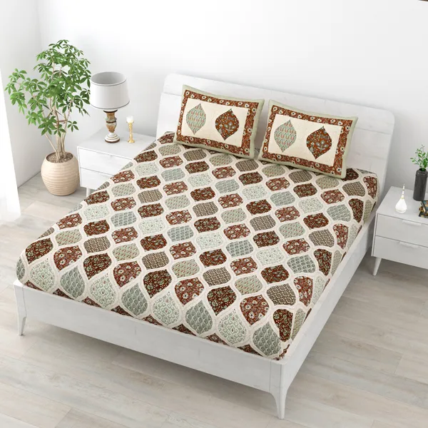 JAMG_Soft_Cotton_Bedsheet_with_Pillow_Covers_for_Double_Size_Bed_|_Printed_Comfortable_Bedding_Set_|_Smooth_Breathable_Fabric_|_Elegant_Home_Furnishing__AZRAK_PAN_PATTA_Multi-Color_45