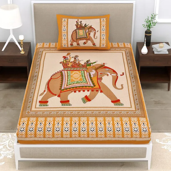 Light_Brown_Soft_Cotton_Printed_Bedsheet_With_Pillow_Covers_For_Single_Size_Bed_(90_X_63_X_15_Inch)