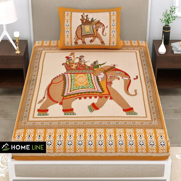 Light_Brown_Soft_Cotton_Printed_Bedsheet_With_Pillow_Covers_For_Single_Size_Bed_(90_X_63_X_15_Inch)