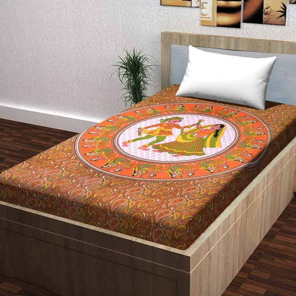 Orange_Soft_Cotton_Printed_Bedsheet_With_Pillow_Covers_For_Single_Size_Bed_(90_X_63_X_15_Inch)