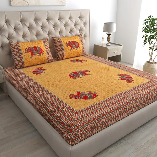 Yellow_Soft_Cotton_Printed_Bedsheet_With_Pillow_Covers_For_Double_Size_Bed_(100_X_90_X_17_Inch)