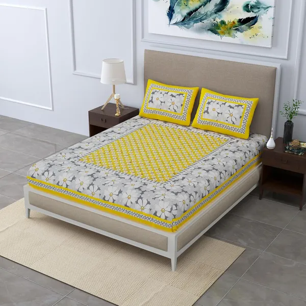 Yellow_Soft_Cotton_Printed_Bedsheet_With_Pillow_Covers_For_Double_Size_Bed_(100_X_90_X_17_Inch)