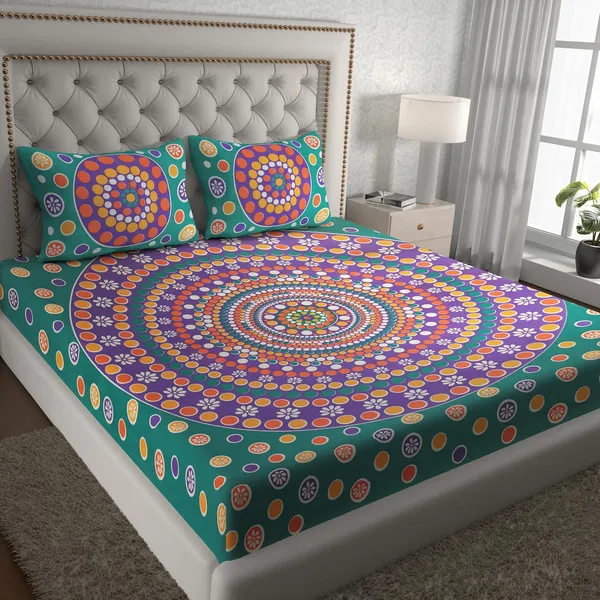 Dark_Green_Soft_Cotton_Printed_Bedsheet_With_Pillow_Covers_For_Double_Size_Bed_(100_X_90_X_17_Inch)