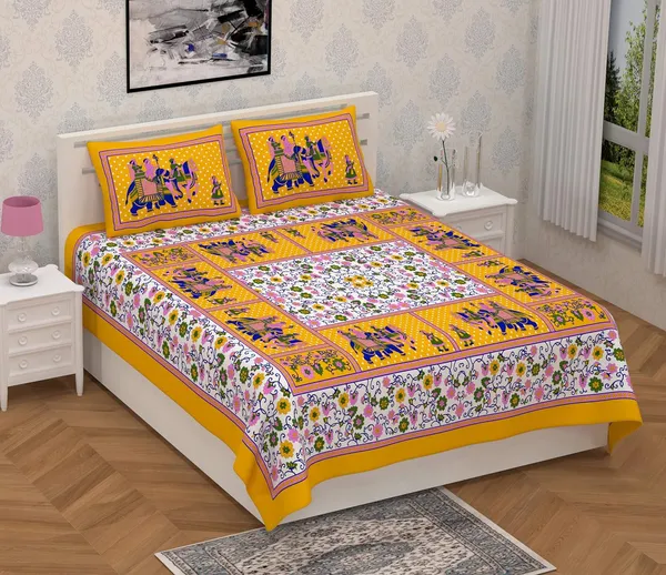 Multicolor_Soft_Cotton_Printed_Bedsheet_With_Pillow_Covers_For_Double_Size_Bed_(100_X_90_X_17_Inch)