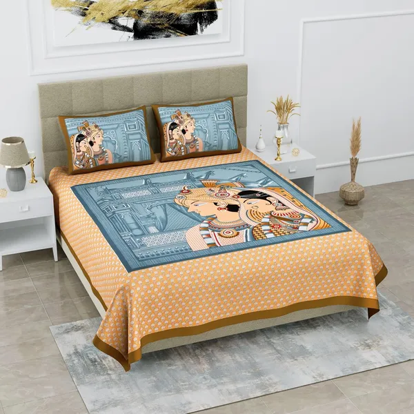 Peach_Soft_Cotton_Printed_Bedsheet_With_Pillow_Covers_For_Double_Size_Bed_(100_X_90_X_17_Inch)