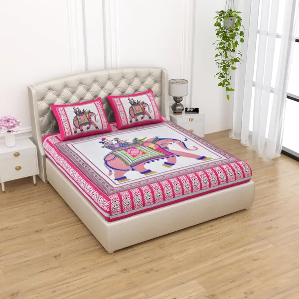 Pink_Soft_Cotton_Printed_Bedsheet_With_Pillow_Covers_For_Double_Size_Bed_(100_X_90_X_17_Inch)