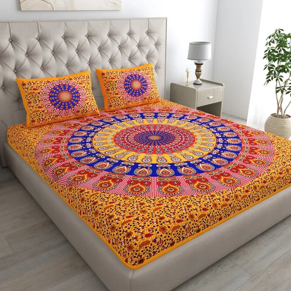 Yellow_Soft_Cotton_Printed_Bedsheet_With_Pillow_Covers_For_Double_Size_Bed_(100_X_90_X_17_Inch)