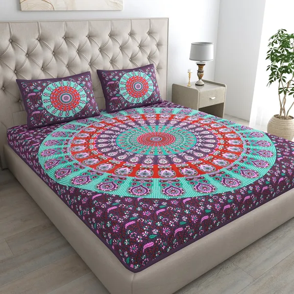 Dark_Purple_Soft_Cotton_Printed_Bedsheet_With_Pillow_Covers_For_Double_Size_Bed_(100_X_90_X_17_Inch)