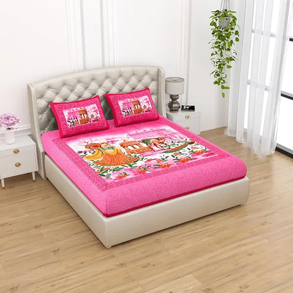 Pink_Soft_Cotton_Printed_Bedsheet_With_Pillow_Covers_For_Double_Size_Bed_(100_X_90_X_17_Inch)