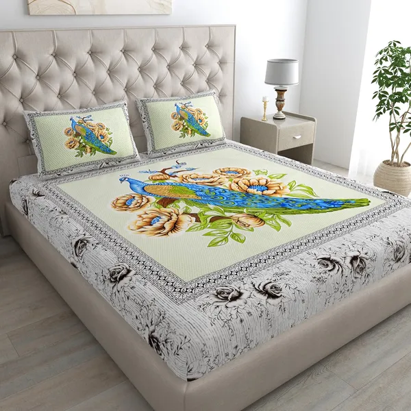 Light_Green_Soft_Cotton_Printed_Bedsheet_With_Pillow_Covers_For_Double_Size_Bed_(100_X_90_X_17_Inch)