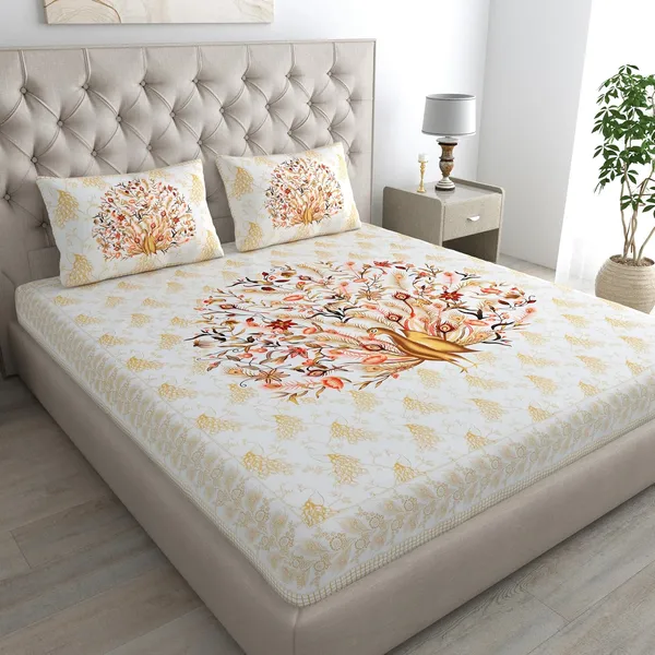 Cream_Soft_Cotton_Printed_Bedsheet_With_Pillow_Covers_For_Double_Size_Bed_(100_X_90_X_17_Inch)