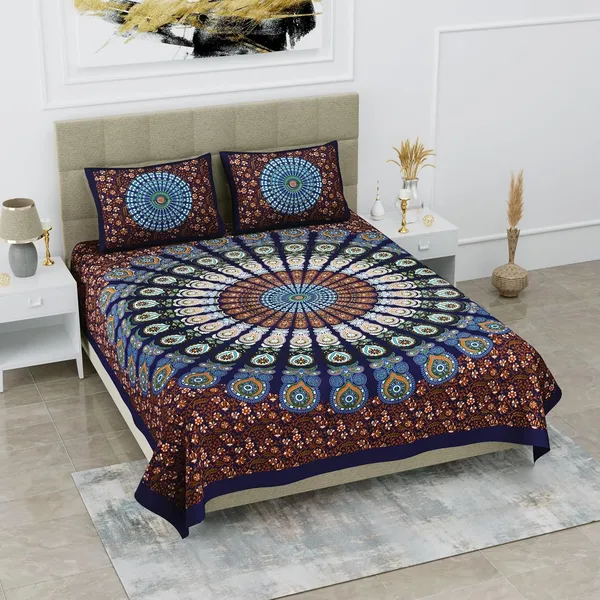Dark_Brown_Soft_Cotton_Printed_Bedsheet_With_Pillow_Covers_For_Double_Size_Bed_(100_X_90_X_17_Inch)