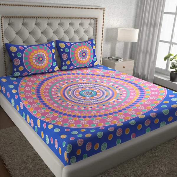 Dark_Blue_Soft_Cotton_Printed_Bedsheet_With_Pillow_Covers_For_Double_Size_Bed_(100_X_90_X_17_Inch)