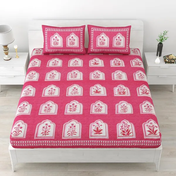 Pink_Soft_Cotton_Printed_Bedsheet_With_Pillow_Covers_For_Double_Size_Bed_(100_X_90_X_17_Inch)