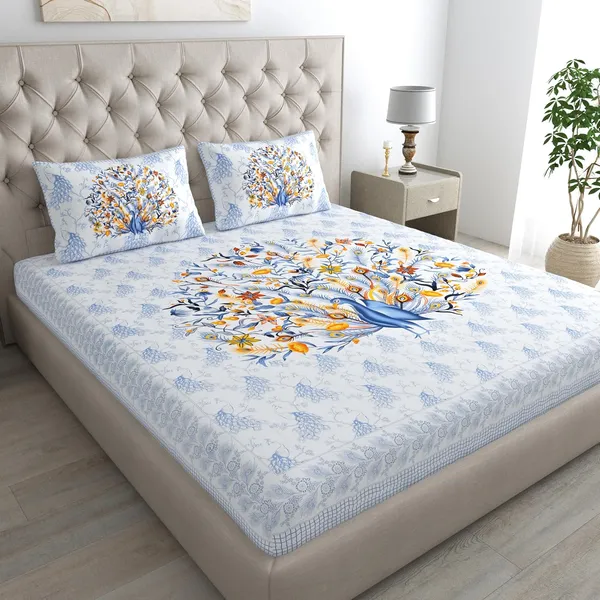 White_Soft_Cotton_Printed_Bedsheet_With_Pillow_Covers_For_Double_Size_Bed_(100_X_90_X_17_Inch)