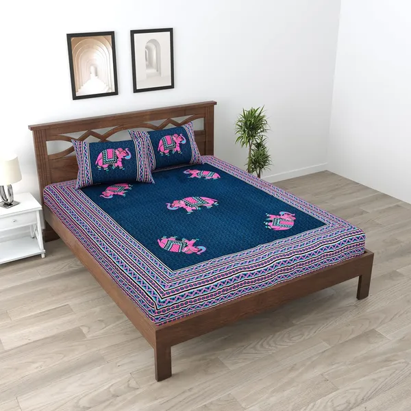 Dark_Blue_Soft_Cotton_Printed_Bedsheet_With_Pillow_Covers_For_Double_Size_Bed_(100_X_90_X_17_Inch)
