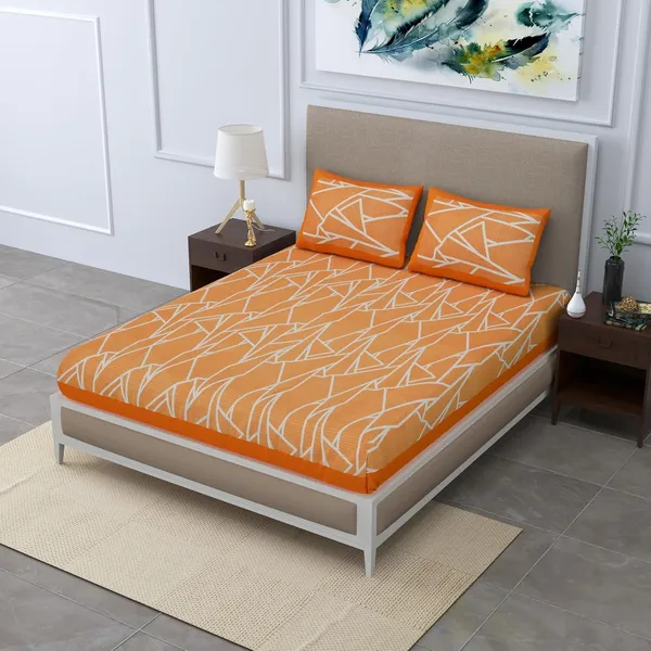 Orange_Soft_Cotton_Printed_Bedsheet_With_Pillow_Covers_For_Double_Size_Bed_(100_X_90_X_17_Inch)