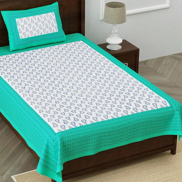 Sea_Green_Soft_Cotton_Printed_Bedsheet_With_Pillow_Covers_For_Single_Size_Bed_(90_X_63_X_15_Inch)