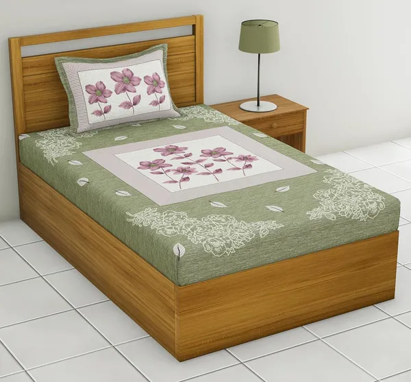 Dull_Green_Soft_Cotton_Printed_Bedsheet_With_Pillow_Covers_For_Single_Size_Bed_(90_X_63_X_15_Inch)