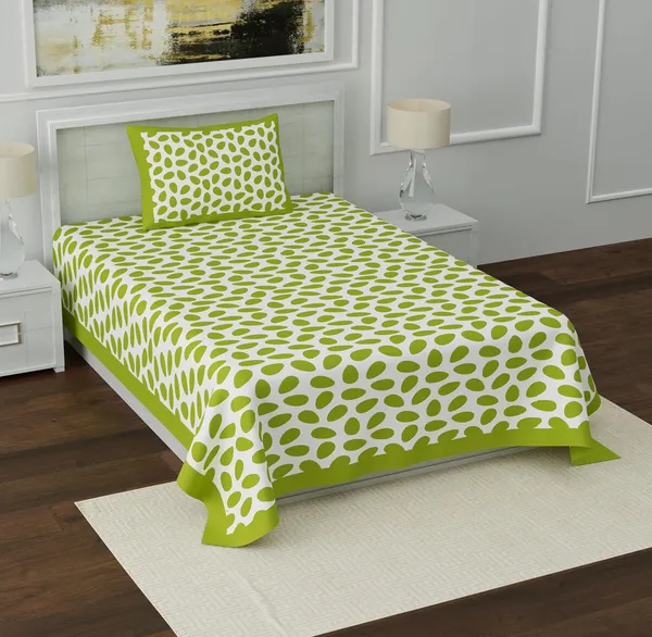 Green_Soft_Cotton_Printed_Bedsheet_With_Pillow_Covers_For_Single_Size_Bed_(90_X_63_X_15_Inch)