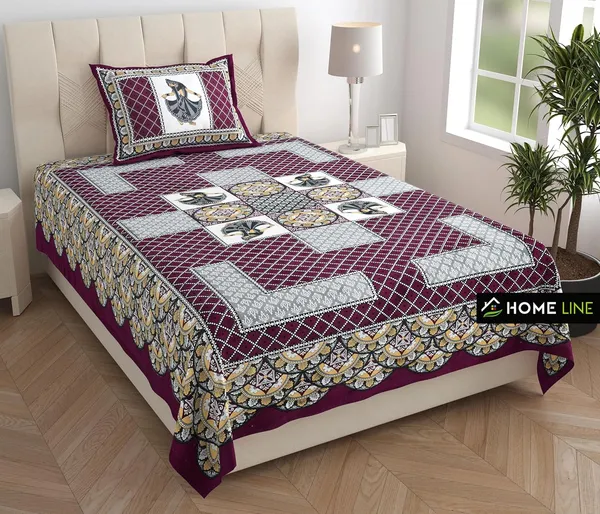 Dark_Purple_Soft_Cotton_Printed_Bedsheet_With_Pillow_Covers_For_Single_Size_Bed_(90_X_63_X_15_Inch)