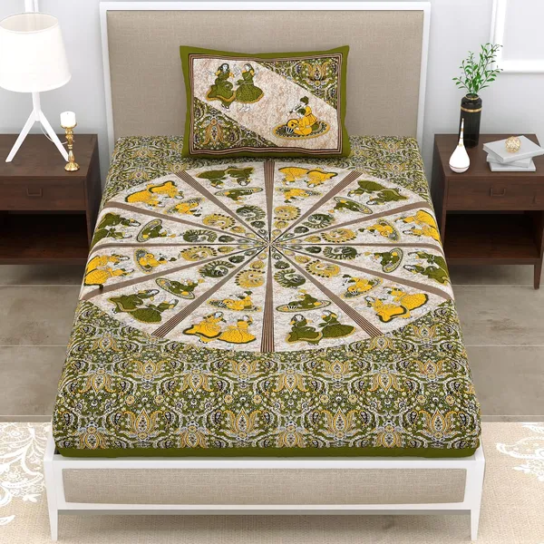 Mehandi_Soft_Cotton_Printed_Bedsheet_With_Pillow_Covers_For_Single_Size_Bed_(90_X_63_X_15_Inch)