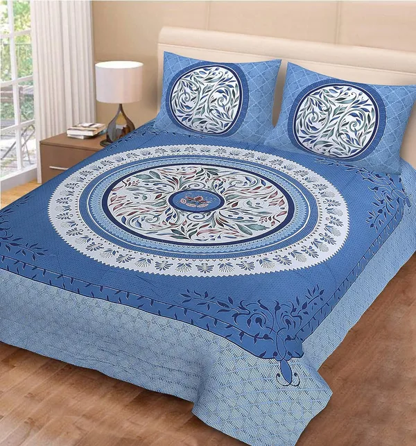 Dull_Blue_Soft_Cotton_Printed_Bedsheet_With_Pillow_Covers_For_Double_Size_Bed_(100_X_90_X_17_Inch)