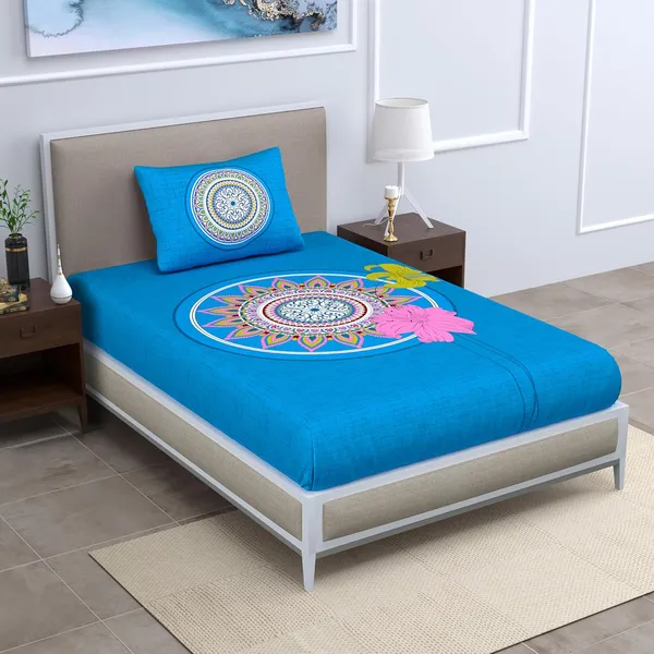 Blue_Soft_Cotton_Printed_Bedsheet_With_Pillow_Covers_For_Single_Size_Bed_(90_X_63_X_15_Inch)