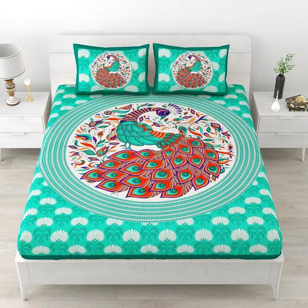 Green_Soft_Cotton_Printed_Bedsheet_With_Pillow_Covers_For_Double_Size_Bed_(100_X_90_X_17_Inch)