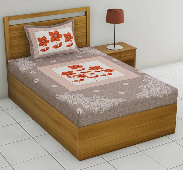 Light_Brown_Soft_Cotton_Printed_Bedsheet_With_Pillow_Covers_For_Single_Size_Bed_(90_X_63_X_15_Inch)