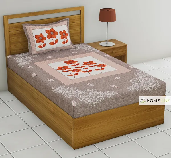 Light_Brown_Soft_Cotton_Printed_Bedsheet_With_Pillow_Covers_For_Single_Size_Bed_(90_X_63_X_15_Inch)