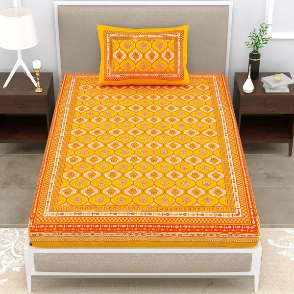 Yellow_Soft_Cotton_Printed_Bedsheet_With_Pillow_Covers_For_Single_Size_Bed_(90_X_63_X_15_Inch)