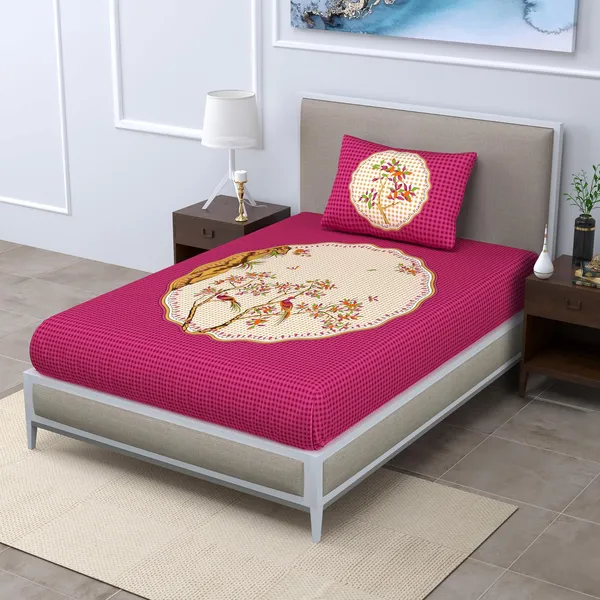 Dark_Pink_Soft_Cotton_Printed_Bedsheet_With_Pillow_Covers_For_Single_Size_Bed_(90_X_63_X_15_Inch)