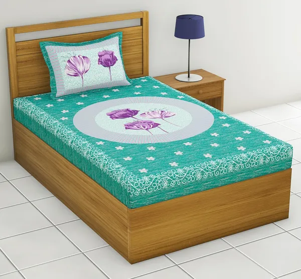 Green_Soft_Cotton_Printed_Bedsheet_With_Pillow_Covers_For_Single_Size_Bed_(90_X_63_X_15_Inch)