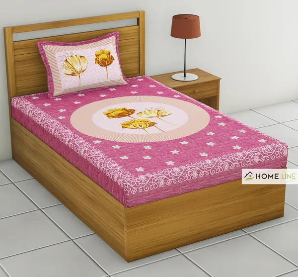 Pink_Soft_Cotton_Printed_Bedsheet_With_Pillow_Covers_For_Single_Size_Bed_(90_X_63_X_15_Inch)