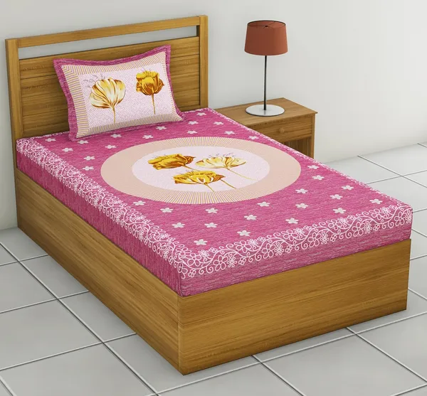 Pink_Soft_Cotton_Printed_Bedsheet_With_Pillow_Covers_For_Single_Size_Bed_(90_X_63_X_15_Inch)